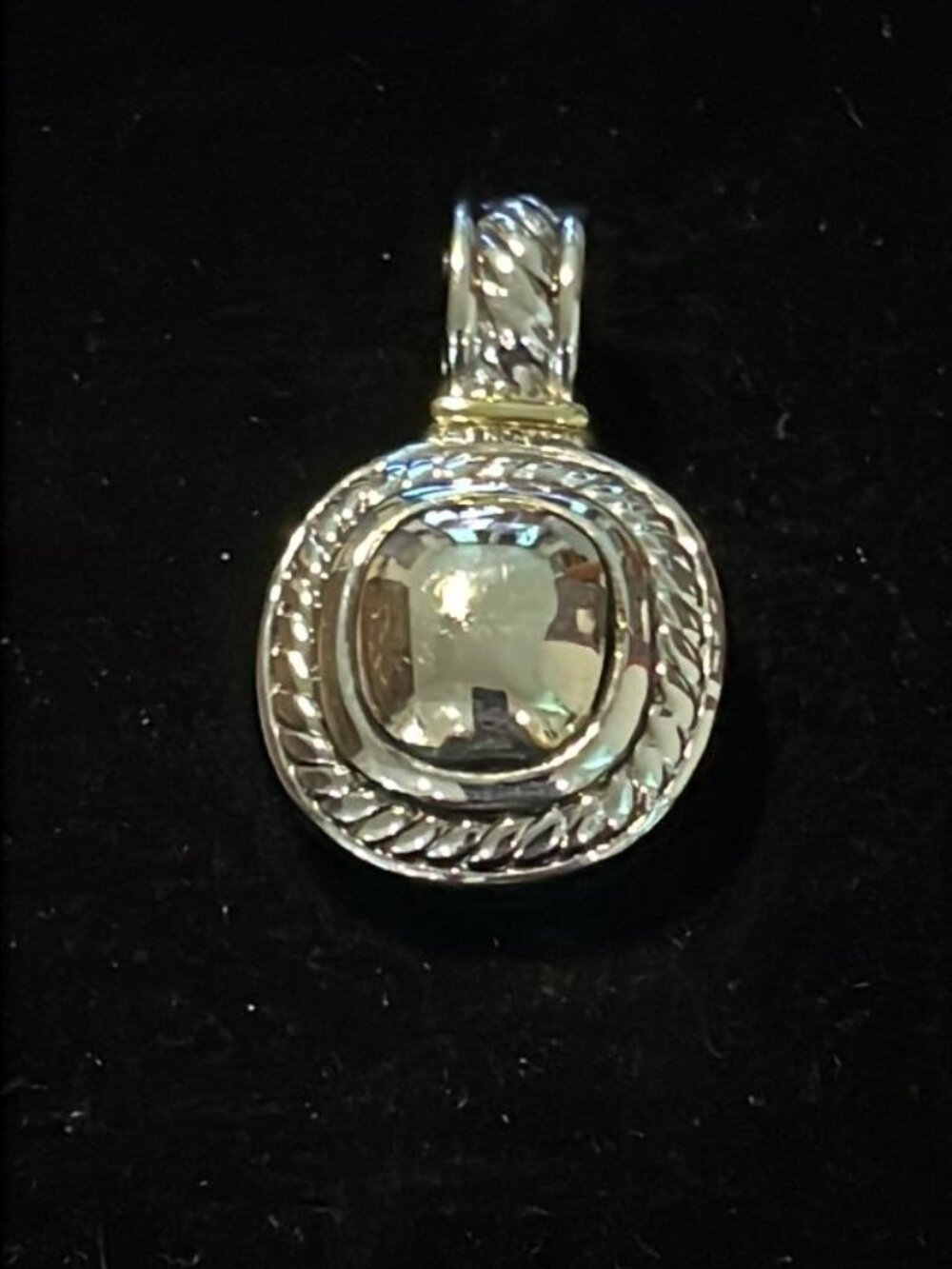 Silver Tone Puff Square with Etched Frame Pendant